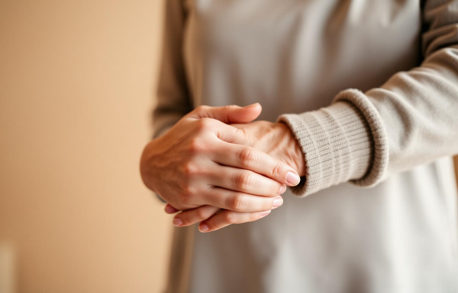 Begleitende Hände einer Assistentin und einer pflegebedürftigen Person